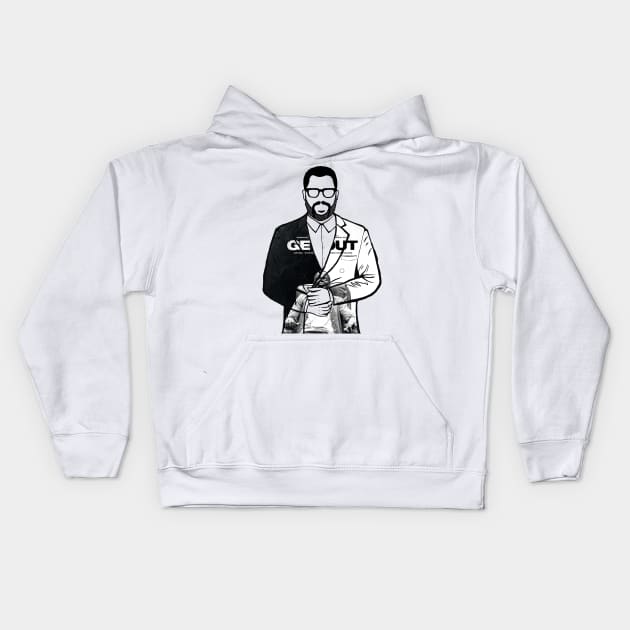 Jordan Peele Get Out Portrait, Black and White Kids Hoodie by Youre-So-Punny